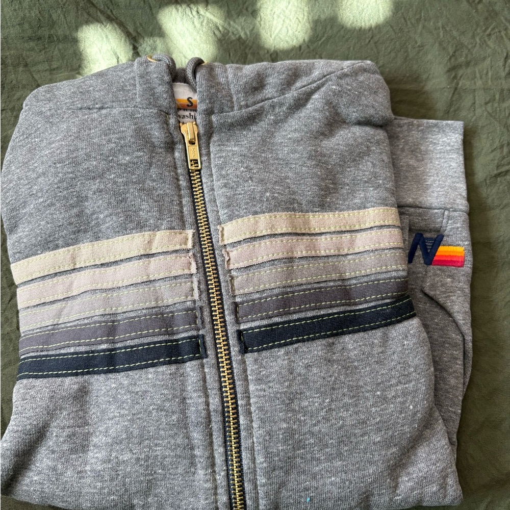 Aviator Nation Gray Hoodie with Gold Zipper - Picture 2 of 3